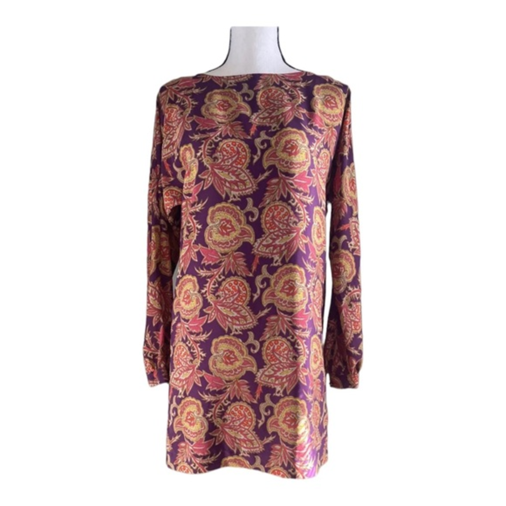 LOFT Purple -  Vibrant color Paisley Long Sleeve sheath‎ Dress